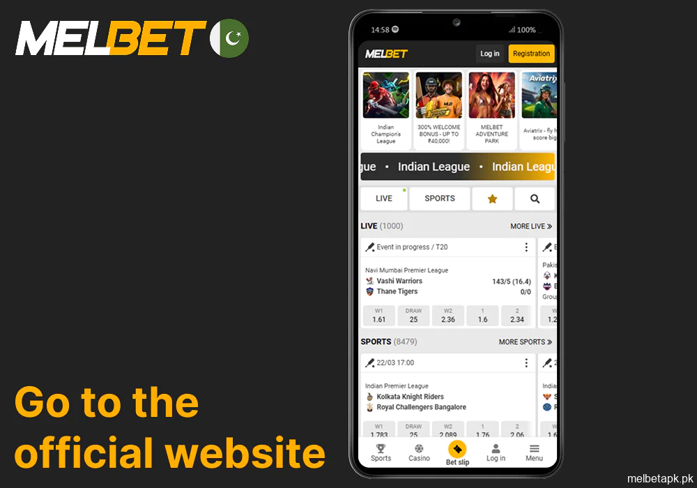 Go to the Melbet official website or mobile app