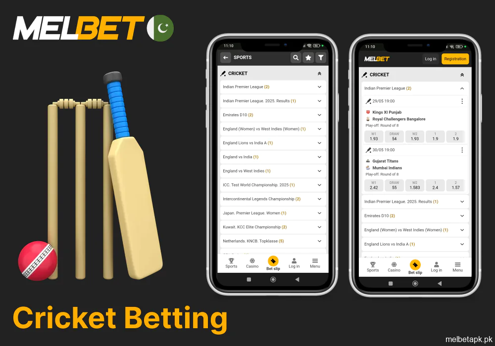Options for betting on cricket matches in Melbet App
