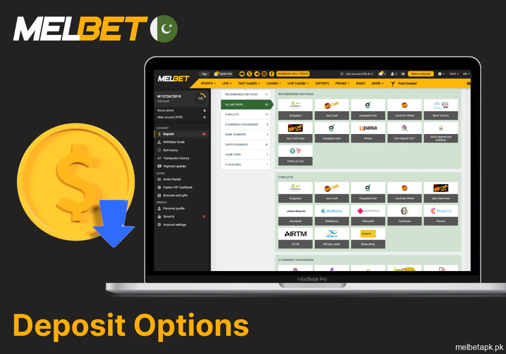 Available deposit methods and limits for Melbet in Pakistan