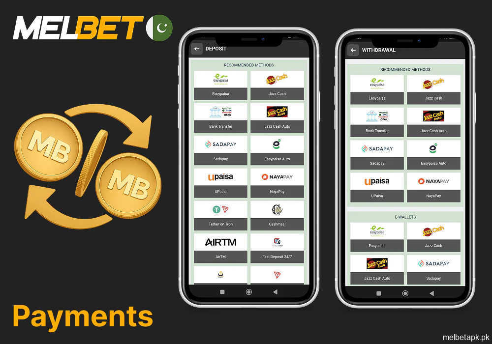 Overview of payment methods in the Melbet app