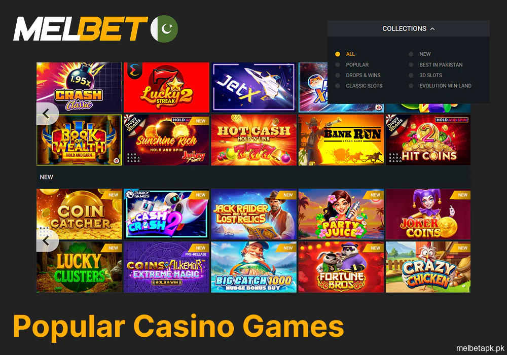 Top casino games and slot categories at Melbet