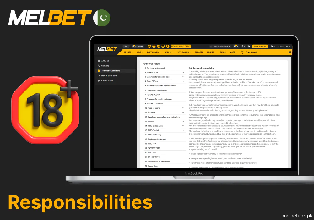 Responsibilities of Melbet users in Pakistan