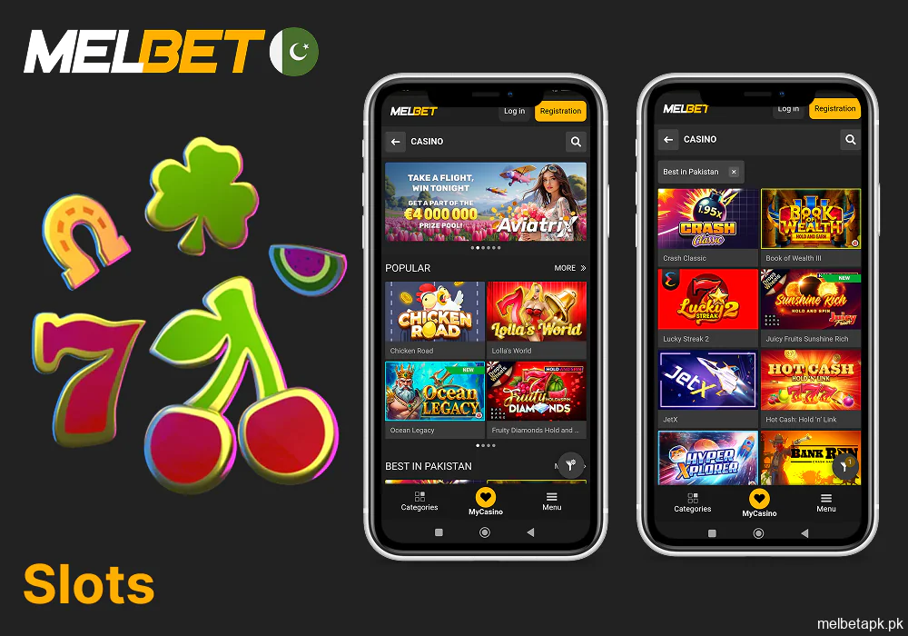 Slot games available in the Melbet app