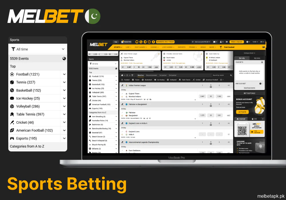 Sports betting features available at Melbet